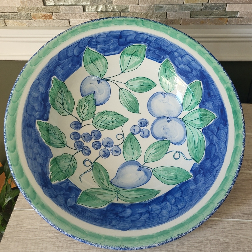 Vintage Nancy Calhoun "Moonlight" Fruit pattern ceramic bowl 15.5" ‎ portugal